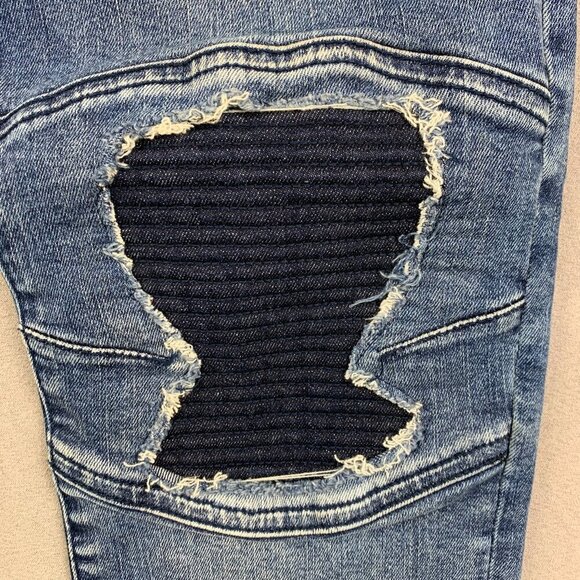 Guess Mens Pants 32 Blue Distressed Moto Jeans Slim Ripped Streetwear 32x30 - Picture 4 of 12